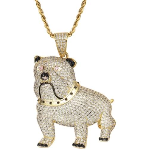 Iced Out Bully Dog Pendant Pave AAA Zircon Fashion Necklace Hip Hop Bling Party Jewelry For Men Gift Dropshipping