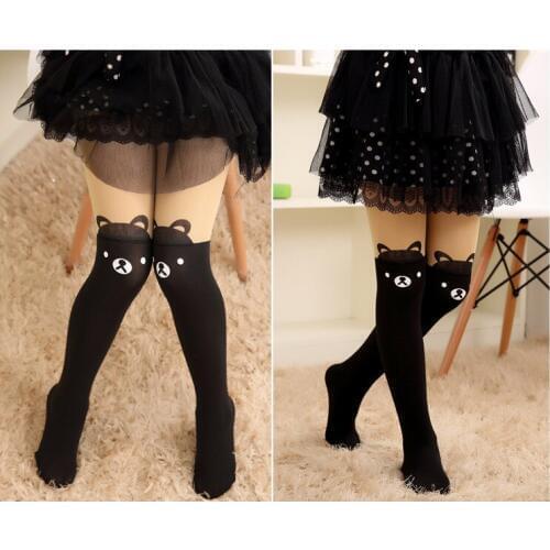 Summer Children Baby Kids Girls Thin Tights Pantyhose Knee Fake Tattoo Velvet Stockings White Cartoon Kitty Cat DS29