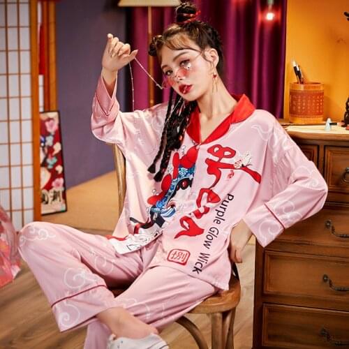 Summer Pajamas Women Sleepwear Chinoiserie The Tide High Quality Snow and Ice Silk Plus Size Pajama Set Princess Style Spring