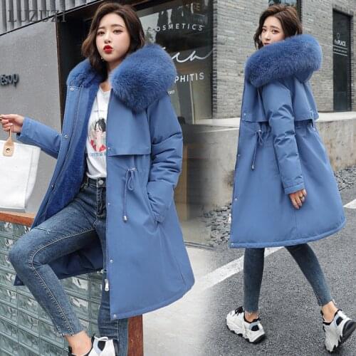 LUZUZI 2021 winter womens down cotton parkas mid-length large fur collar plus velvet coat female thick warm jacket large size