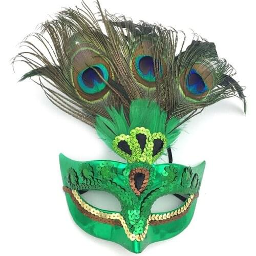 Masquerade Mask Peacock Feathers Mask Magic Sequins Venetian Half Mask for Halloween Party Evening Prom Costume Accessory