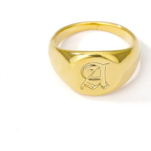 Chunky ring Initial Letter A-Z gold rings for women round men ring Christmas vintage accesorios jewelry bague acier inoxydable