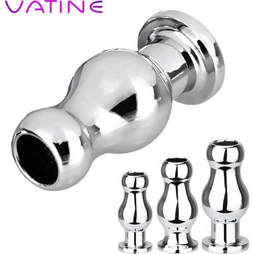VATINE Metal Hollow Anal Plug Anal Dilator Butt Plug Douche Enema Syringe Anal Sex Toys For Woman Men Gay
