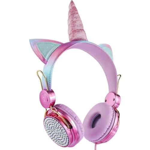 Cute Cartoon Unicorn Wired Headphone Girls Daughter Music Stereo Earphone Computer Phone Headset Kids Gift Cute Unicorn With Mic