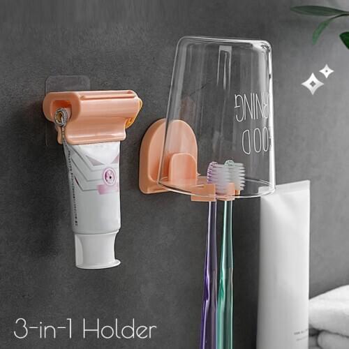 Multifunction Toothbrush Toothpaste Cup Holder Rack Wall Mounted Toothpaste Dispenser Squeezer Bathroom Organizer Accessories