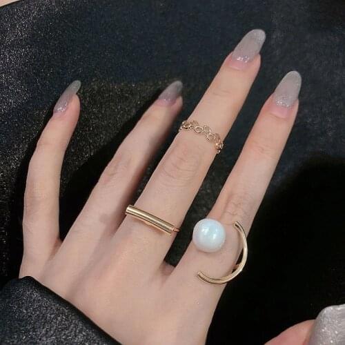 Trendy Gold Pearl Rings Set For Women Simple Adjustable Joint Knuckle Finger Thin Rings Sets Wedding Girls Jewelry Accessories
