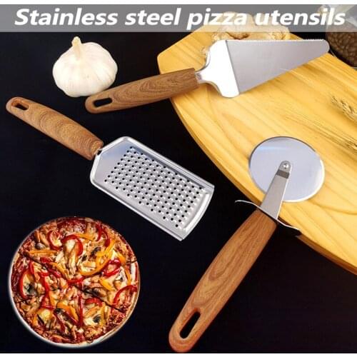 Stainless Steel Baking Set Pizza Cutter Triangular Shovel Grater with Wood Grain Color Handle for Kitchen Supplies WXV Sale