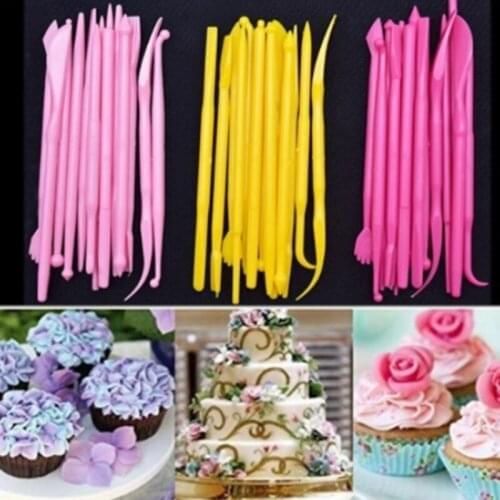 Cake Carved Group 14Pcs Pink Fondant Cake Sugar Flower Sculpture Group Shaping Baking DIY Tools Mold Modelling Tools Kitchen Set