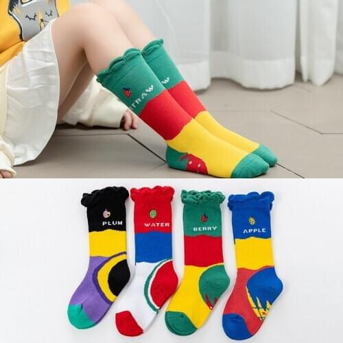 1-9 Yrs 2020 Spring Autumn Baby Girls Socks Cute Cotton Stocking Fruit Embroidery Kids Girl Knee High Socks Children Long Sock