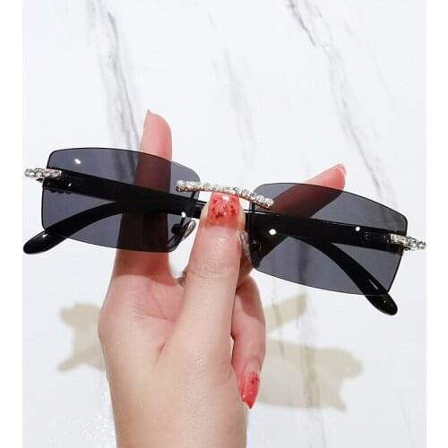 2021 New Womens Rimless Sunglasses Diamond Rimmed Rectangle Ladies' Sun Glasses Shopping Travel Outdoor Eyewear UV400 Unique