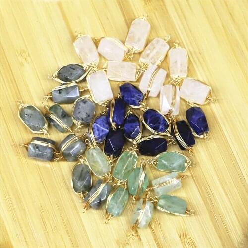 Natural Faceted Metal Wire Wound Winding Stone Connector Pendant Charm for Jewelry Making Bracelet Necklace Wholesale Gifts