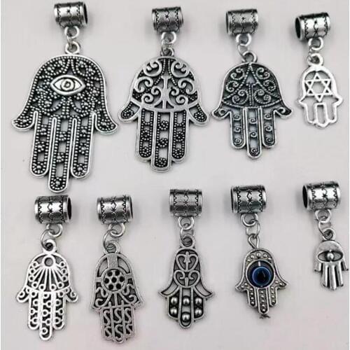 Wholesale 10PCS European&American MIX Fatima Hamsa Hand Eye Charms Pendant Bracelets&Necklace For Women&Men Gift