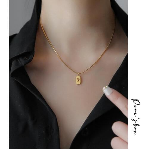 PerisBox Hollow Number 7 Charm Necklaces Square Medallion Necklaces for Women Titanium Steel Minimalist Necklaces 2020 Jewelry