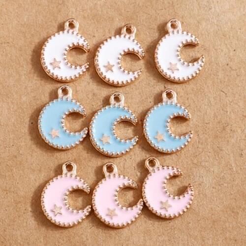 10pcs 12*17mm Enamel Stars Moons Charms for Jewelry Making Earring Pendants Bracelet Necklace Charms DIY Findings