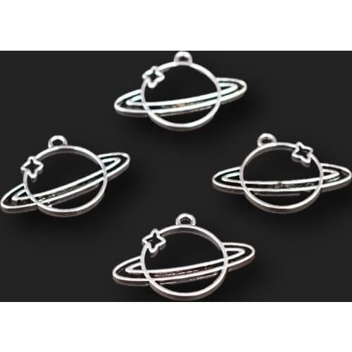 25pcs Silver Plated Hollow Mars Pendant Retro Bracelet Earring Metal Accessories DIY Charms For Jewelry Crafts Making M544