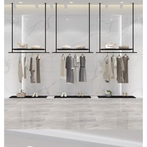 Simple clothing store suspended ceiling hanger wall clothing display rack boys rings womens shelves