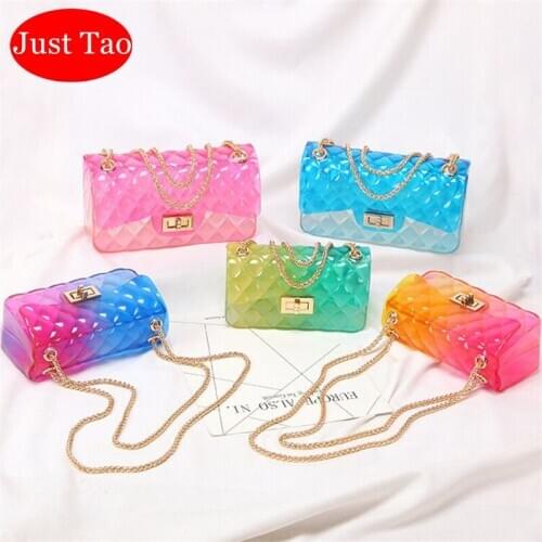 Just Tao! Childrens Fashion jelly shoulder bags girls small candy color purse Kid mini PVC coin wallets Woman Bags JT074