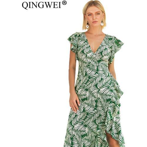 QINGWEI Green Summer Dresses