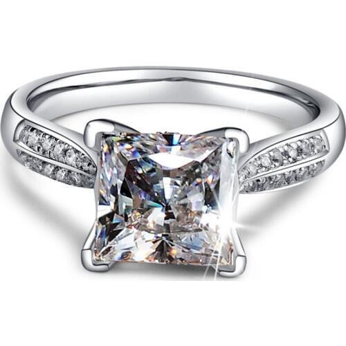 Victoria Princess 3CT Luxury Jewelry Solitaire 7MM 925 Sterling Silver White AAA CZ Simulated stones Wedding Band Ring Size 4-10