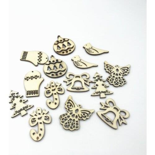 DIY 80pcs Natural color Wooden Mixed Christmas Pendant Decoration Scrapbooking crafts 4cm