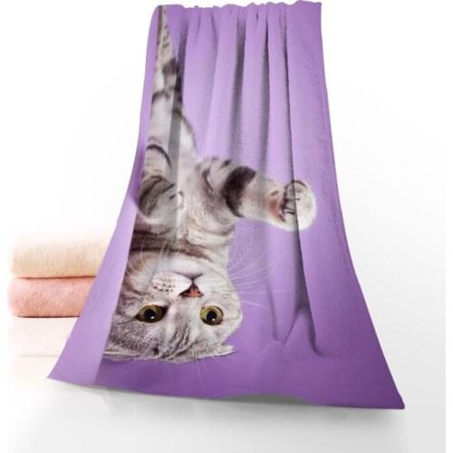 Scottish Fold Cat Towel Printed Cotton Face/Bath Towels Microfiber Fabric For Kids Men Women Shower Towels 70X140cm