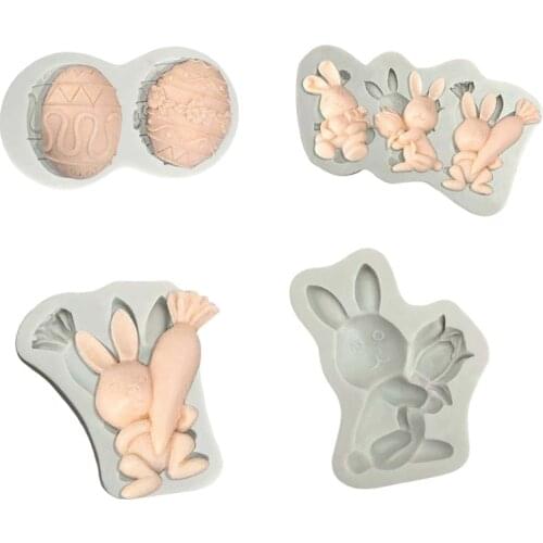 3D Silicone Chocolate Molds Happy Easter Egg Rabbit Chocolate Moulds Plastic Bak