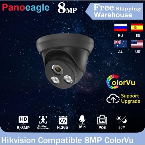 Hikvision Compatible IP Camera Black ColorVu 8MP H.265 POE Bulit-in MIC Mini Security CCTV Video Dome Camera Support Dahua NVR