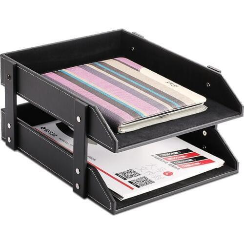 A4 Document File-Tray Rack File Organizer Double Layers Desk PU Leather For Office