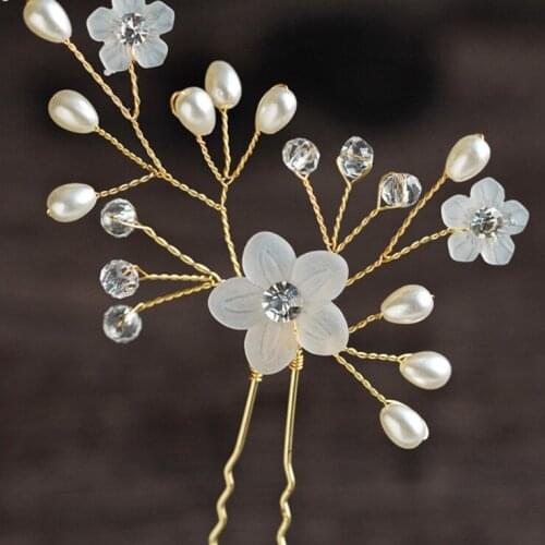 Wedding Crystal Resin White Flower Hair pins For Gold Bridal Hair Accessories Women Pearl Hair Clips Wedding Hair Jewelry
