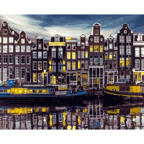 TQX-30 Dutch landscape Amsterdam unique buildingDIY Painting By Numbers Acrylic Paint On Linen Digital Painting Wall Art Picture