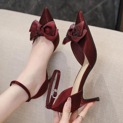 2021 New Fashion Sandals Thin Heels Ankle Wrap Butterfly Wedding Shoes for Women 41 42 43