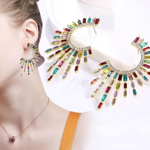 Personality Unique Fashion C Shape Irregular Sunflower Rhinestones Stud Earrings Jewelry For Women Party Fine Accessories