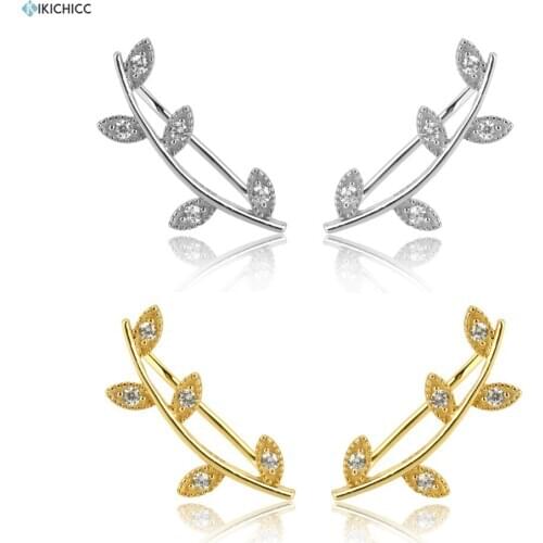 Kikichicc 925 Sterling Silver 20mm Climber Earring Leaves Zircon CZ Cuff Earring Lone Women Fashion Piercing Ohrringe Pendientes