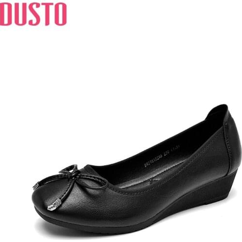 DUSTO 2021 new spring and autumn shallow mouth single shoes middle heel slope heel bowknot womens shoes
