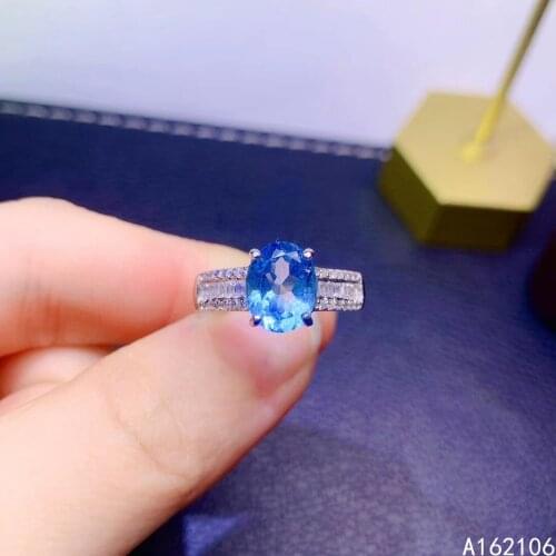 925 Pure Silver Chinese Style Natural Swiss Blue Topaz Womens Luxury Elegant Oval Adjustable Gem Ring Fine Jewelry Support Dete