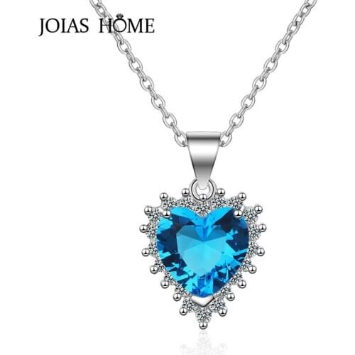 JoiasHome 925 Sterling Silver Necklace Pendant Sapphire with Love Girl Korean Sweet Short Clavicle Exquisite Wedding Gift