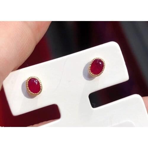 ZZJ527 Solid 18K Gold Nature Red Ruby 0.44ct Diamonds Studs Earrings for Women Fine Jewelry Birthday Presents