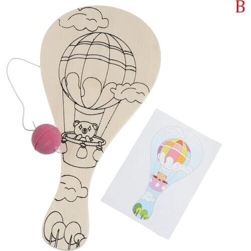 1Pc Painting Graffiti Toys DIY Racket Wooden Toy For Children Manual Painting Pat Ball Educational Handmade Game Arts Crafts