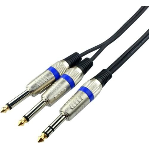 1Pcs 3M Metal Plug 6.35mm 1/4Inch Male Stereo to Dual 6.35mm 1/4" Mono Y Splitter Audio Cable Line for Signal Transmission