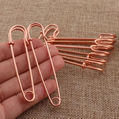 10 PCS Metal Rose Gold Safety Pins,Charms Jewelry Craft Large Safety Pins,Safety Pins Loops Tag Fasteners-70mm/76mm