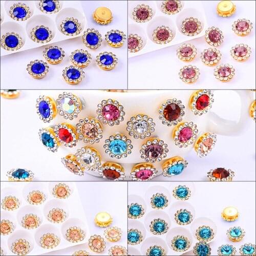 15 colors 20pcs/pack Mix color high grade Crystal buckle+claw rhinestone Gold base galss sew on stones diy/Clothing accessories