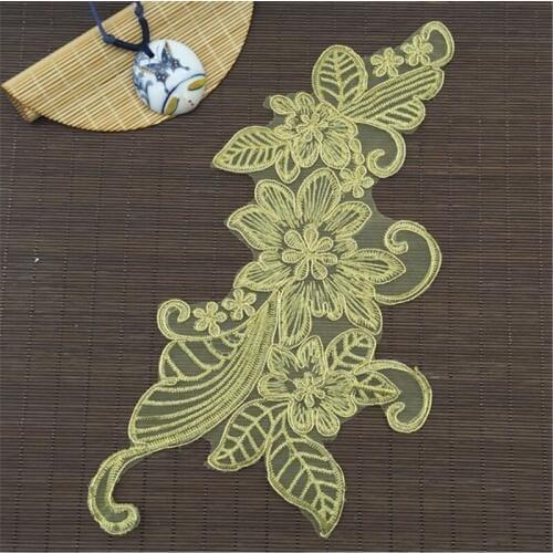 8Pcs Gold 30x 16CM Free Shipping Wedding Veil Head Ornaments Gold Lace Applique Lace Trim Dress DIY Lace Accessories BD0087