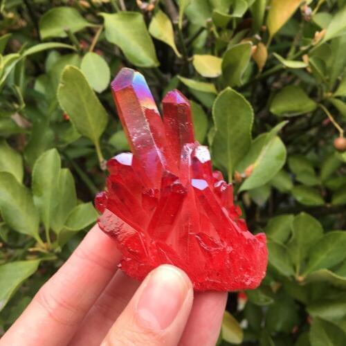 80g Rare beautiful red flame aura quartz crystal cluster specimen