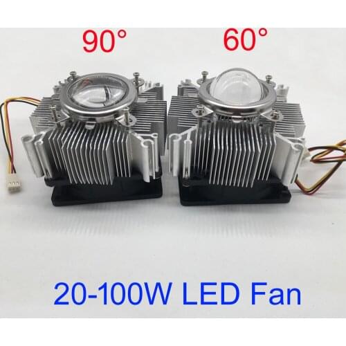 100W LED Aluminium Heat Sink Cooling Fan+60° 90° 120°44mm Lens + Reflector Brack