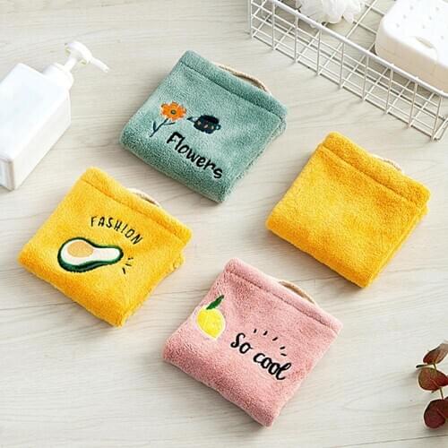 24*27CM Corals Velvet Flower Hand Towels Bathroom Hanging Towel Lint-Free Cleaning Cloth Cleaner Kitchen Absorbent Dishcloth 1PC