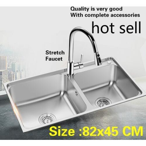Free shipping Household standard kitchen double groove sink wash the dishes 304 stainless steel big hot sell 820x450 MM