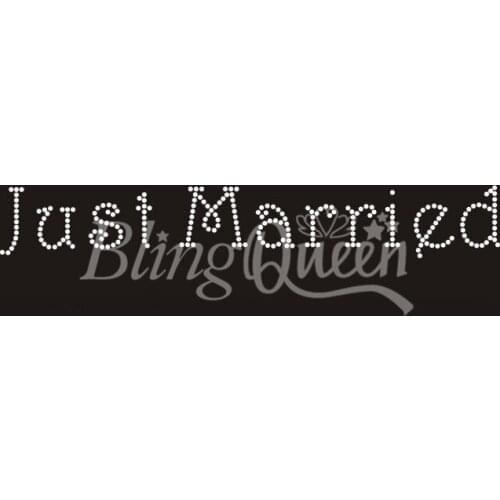 BlingQueen 25PCS/LOT Custom Iron On Hot Fix Rhinestone Transfers Just Married Designs