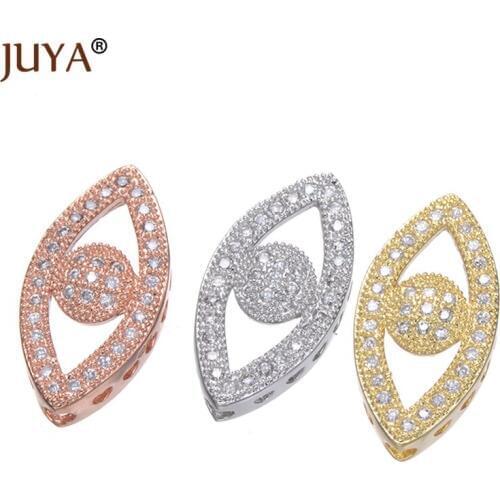 Juya Evil Eye Shape Beads, DIY Bracelets Spacer Beads Charms, AAA Cubic Zirconia, Copper / Brass Metal, 4Pcs / lot Wholesale