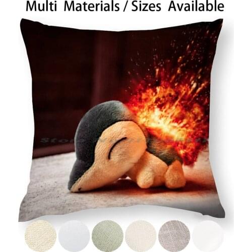 Cyndaquil Pillow Case Throw Pillow Cover Cotton Linen Flax Fire Cyndaquil Red Evolution Gamefreak Photoshop Creative Trending