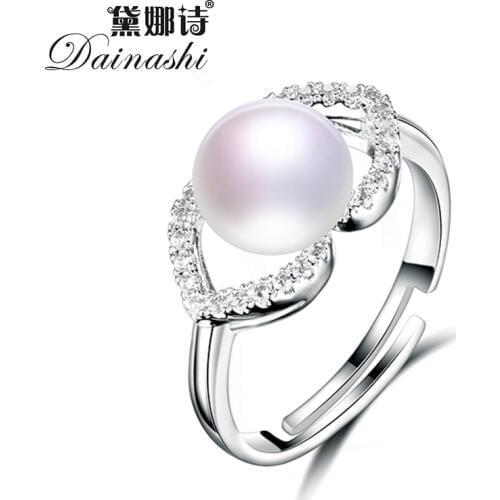 Dainashi 925 Sterling Silver Bow-knot Zircon Crystal Ring Fine Jewelry 100% Genuine Freshwater Cultured Pearl Ring Party Gift